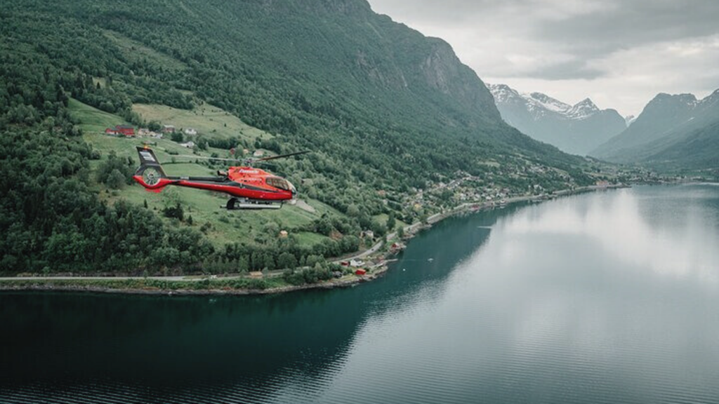 Oslo luxury travel helicopter experience over Norwegian fjords and mountain landscapes